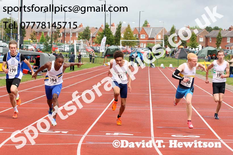 Boys under-15s 100 metres, Northern Under-17s/U-15s and U13s Champs, Leigh Sports Village, Leigh. Photo: David T. Hewitson/Sports for All Pics